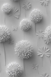 Soft Gray 3D Dandelion Floral Wallpaper design