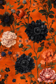 Vibrant Orange and Black Large Floral Wallpaper design