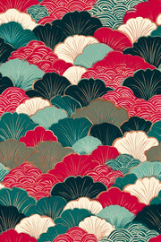 Vibrant Red and Green Japanese Geometric Wallpaper design