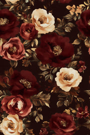 Rich Burgundy and Cream Rose Floral Wallpaper design