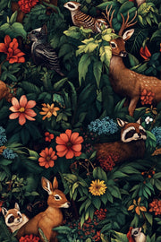 Dark Jungle Animal and Floral Wallpaper design