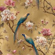 Gold Look Magnolia Bird Garden Wallpaper design