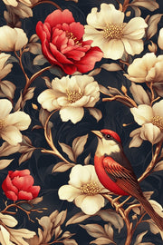 Black & Red Vintage Floral Bird Wallpaper design
