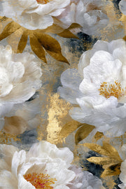 Dark Blue and Gold Look Peony Floral Wallpaper design