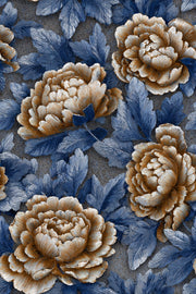 Royal Blue and Beige Peony Floral Wallpaper design
