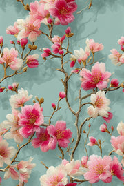Aqua Blue Cherry Blossom Floral Wallpaper design