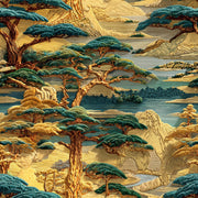 Oriental Landscape Wallpaper Vintage Golden Look  Wall Mural design