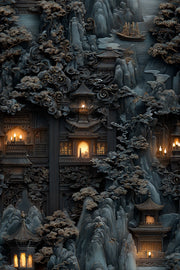 Oriental Landscape Wallpaper Mystical Pagoda Decorative Mural design