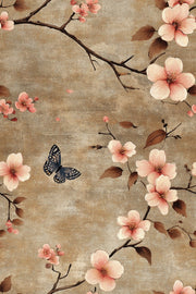 Warm Taupe Cherry Blossom and Butterfly Wallpaper design