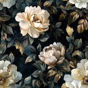 Deep Black Vintage Peony Floral Wallpaper design