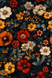 Deep Black Background Bold Floral Wallpaper design