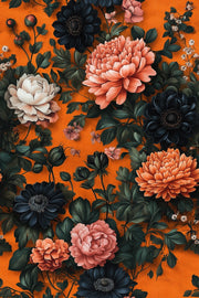 Bold Orange Vintage Large Floral Wallpaper design