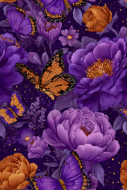 Rich Purple and Orange Peony Butterfly Wallpaper design