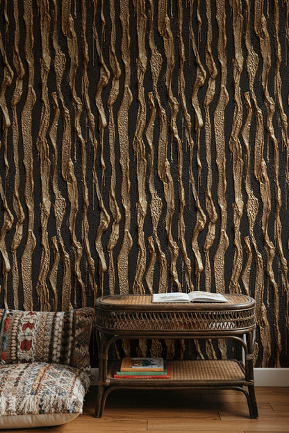 Gold Look Textured Abstract Strip Wallpaper