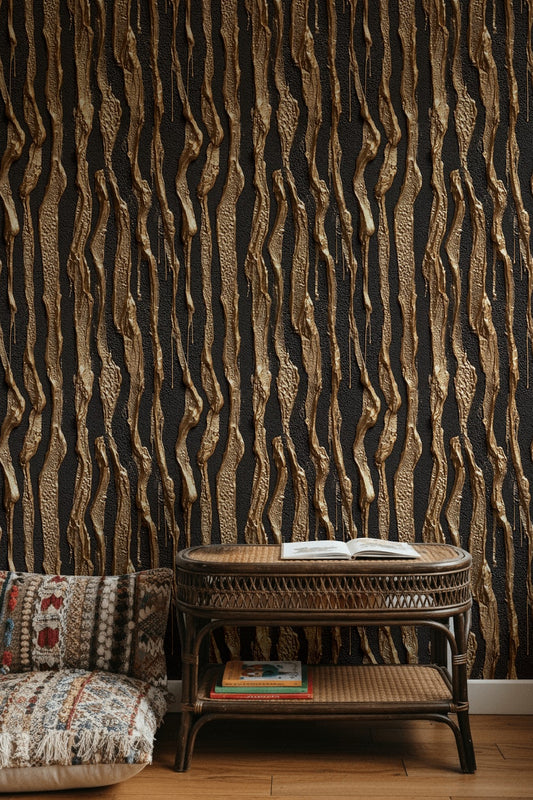 Gold Look Textured Abstract Strip Wallpaper