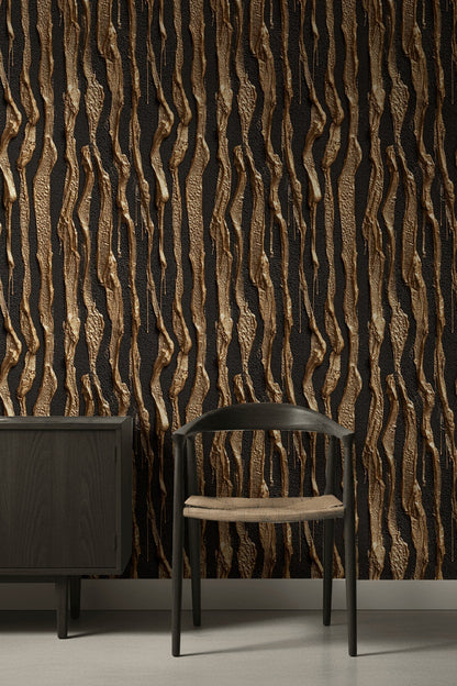 Gold Look Textured Abstract Strip Wallpaper