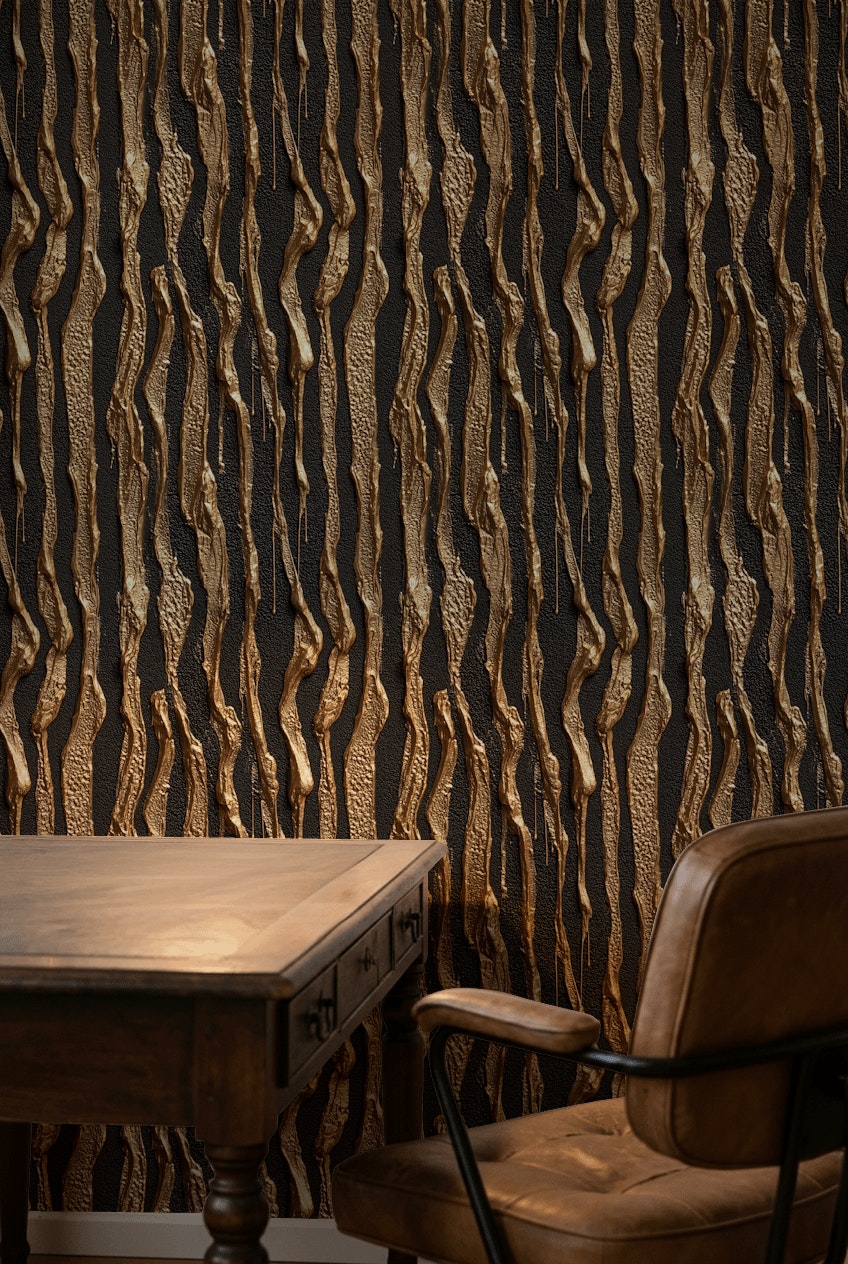 Gold Look Textured Abstract Strip Wallpaper