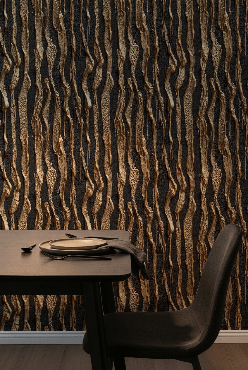 Gold Look Textured Abstract Strip Wallpaper