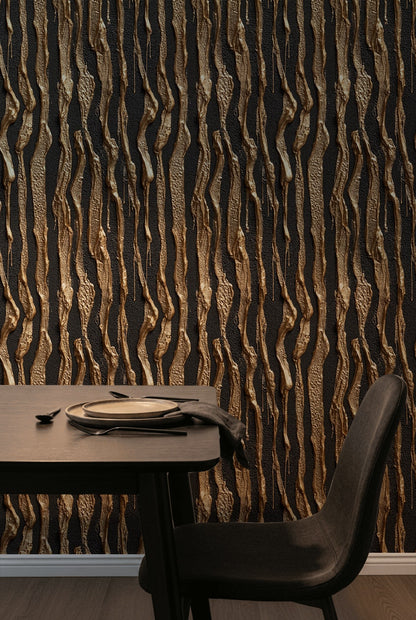 Gold Look Textured Abstract Strip Wallpaper
