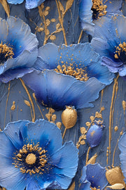 Royal Blue and Gold Look Large Floral Wallpaper design