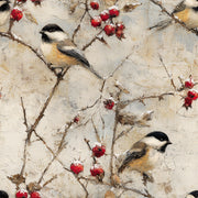 Beige Rustic Bird and Berry Wallpaper design