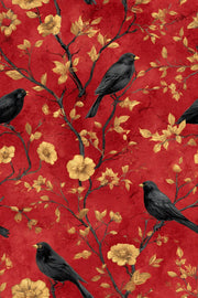 Deep Red Vintage Bird and Floral Wallpaper design