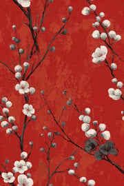 Rich Red Cherry Blossom Floral Wallpaper design