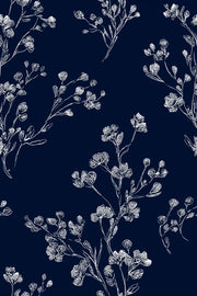 Floral Wallpaper Navy Minimalist Decorative Mural design