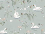 Swans Wallpaper Water Lilies Removable Minimalist Wall Mural design