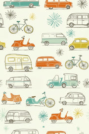 Retro Vehicles Wallpaper Colorful Playful Decorative Mural design