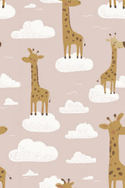 Giraffes Wallpaper Clouds Playful Decorative Mural design