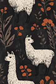 Floral Llamas Wallpaper Bohemian Dark Background Decorative Mural design