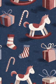 Rocking Horse Wallpaper Candy Cane Gift Box Wall Decor design