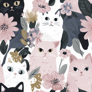 Cats Wallpaper Flowers Removable Modern Wall Mural design