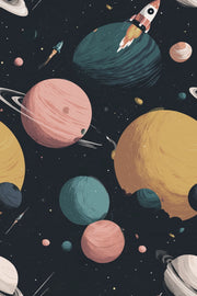 Space Wallpaper Planets Removable Rockets Wall Mural design