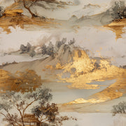 Misty Mountains Wallpaper Watercolor Wash Gold Foil Decorative Mural design