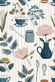 Teacup And Saucer Wallpaper Floral Removable Scandinavian Modern Wall Art design