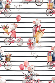 Mice Wallpaper Bicycles Removable Whimsical Wall Mural design