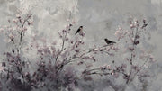 Floral Wallpaper Birds Cherry Blossoms Removable Wall Decor design