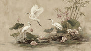 Egrets Wallpaper Lotus Removable Bamboo Wall Mural design