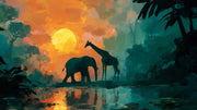 Elephant Wallpaper Giraffe Sunset Removable Wall Decor design