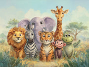 Playful Animals Wallpaper Savannah Cartoon Wall Mural design