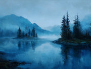 Misty Lake Wallpaper Pine Trees Serene Wall Decor design