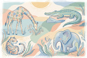 Pastel Safari Animals Wallpaper Giraffe Illustration Crocodile On Rock Wall Mural design