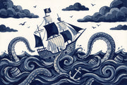 Pirate Ship Wallpaper Dark Nautical Removable Kraken Octopus Tentacles Wall Decor design