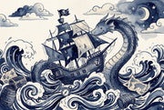 Pirate Ship Wallpaper Nautical Sea Serpent Wall Mural design