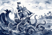 Cloudy Sky Wallpaper Pirate Ship Kraken Removable Wall Decor design