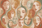 Abstract Faces Wallpaper Modern Portrait Pattern Boho Mural Removable Wall Decor design