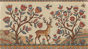 Folk Art Wallpaper Floral Trees Deer Wall Mural design