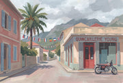 Painted Street Scene Wallpaper Coastal Town Removable French Storefront Wall Decor design